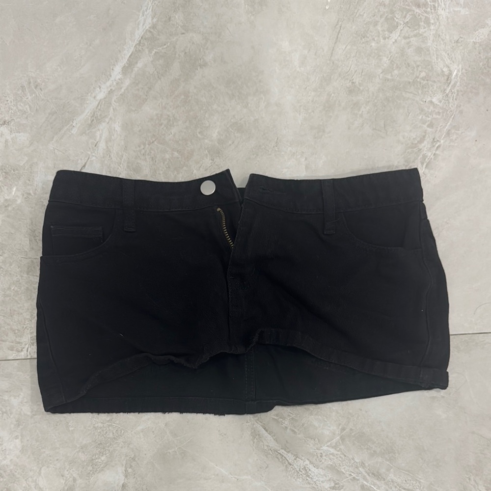 Mini black skirt with no shorts under